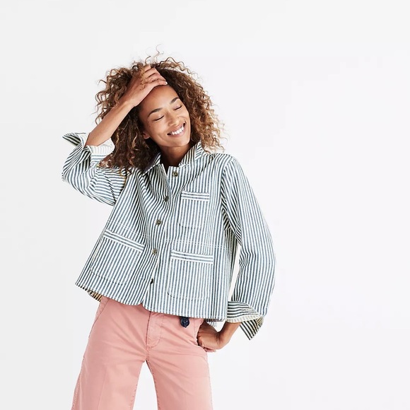 Madewell Shrunken Workwear Jacket in Poppy Stripe - Picture 2 of 8